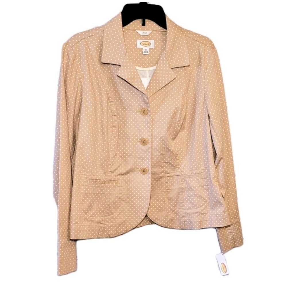 NWT Talbots Blazer Jacket Tan & White Dots Size 12 Tailored Corporate Career